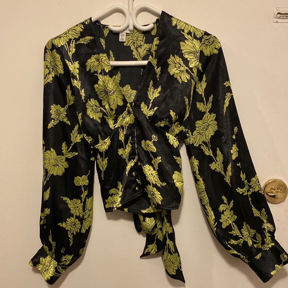 Topshop Floral Wrap Blouse
